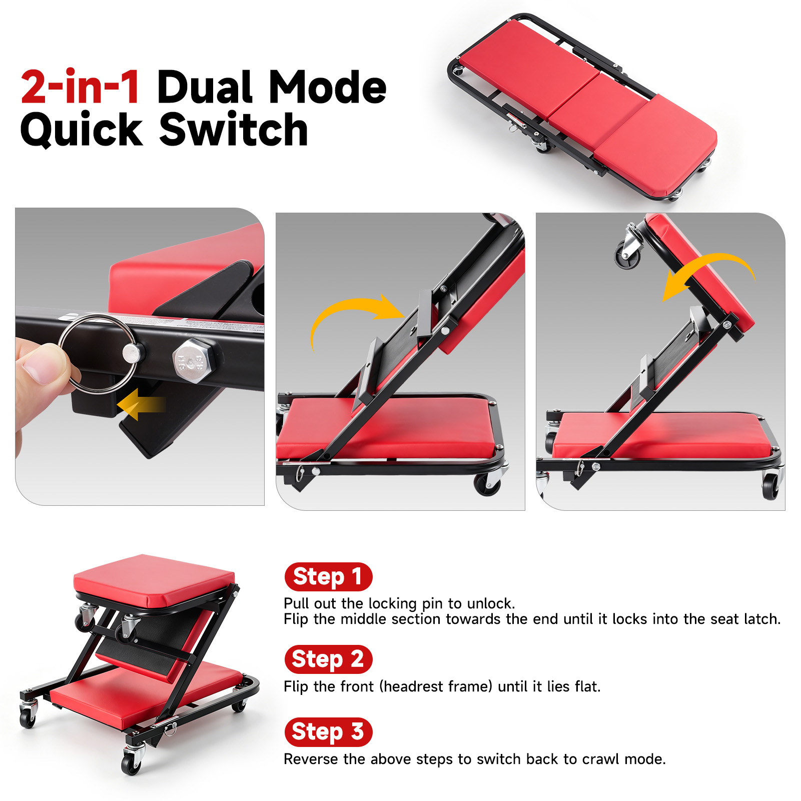 เก้าอี้ช่างซ่อมรถแบบพับได้รูปต - Garage Creeper Roller บทวิจารณ์และราคา